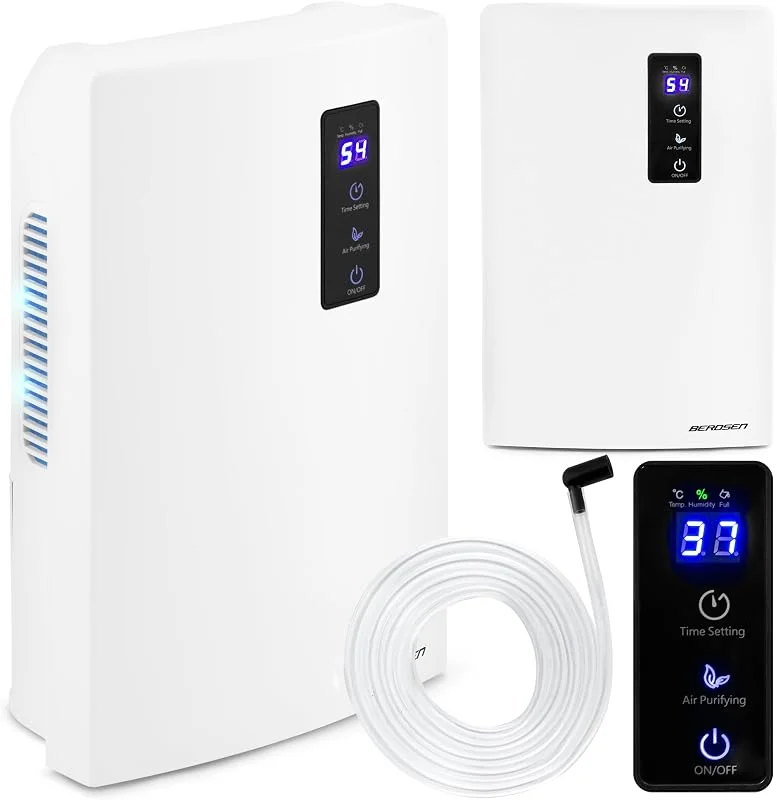 BERDSEN Deshumidificador – Função de purificação do ar: tecnologia Peltier, UV, eficiente, fácil de usar, trabalho silencioso, temporizador – 700 ml por dia, tanques de água de 2000 ml, para