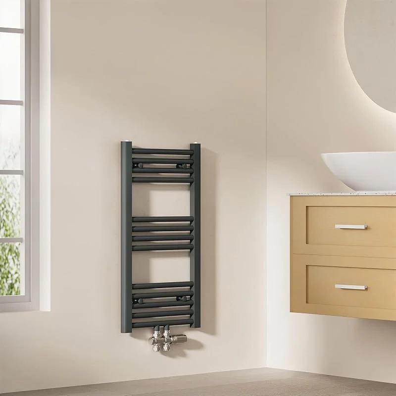EMKE Radiador de casa de banho de 75 x 40 cm, toalheiro de conexão central, toalheiro, aquecedor de toalhas, radiador, casa de banho, toalheiro, cor antracite, 244 W — Aquecimento