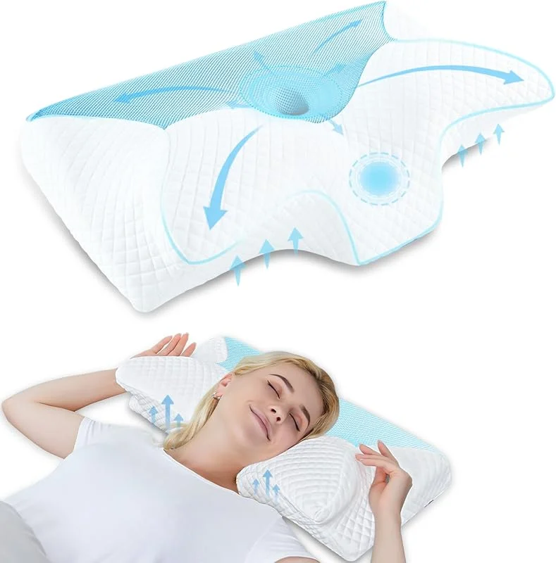 HOMCA Almohada Cervical de Espuma Viscoelástica, Azul, 60x35x8, 12cm — Aquecimento