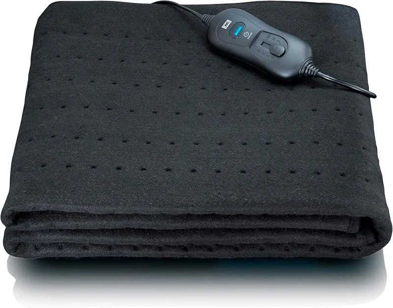 Melissa 16760050 - Cobertor elétrico (lavável, 3 níveis de temperatura com indicador LED, proteção contra superaquecimento, desligamento automático, 80 x 150 cm), cor preta