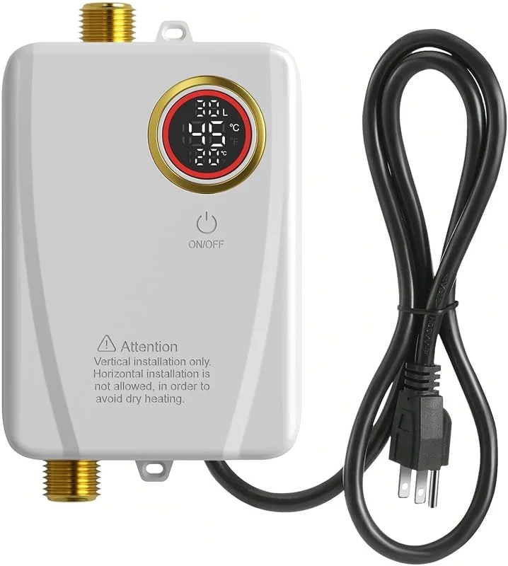 Aquecedor de água sem tanque elétrico de 110 V, 3000 W, aquecedor de água instantâneo sob o lavatório, água quente portátil sob demanda para pia, cozinha de RV, campismo, visualização — Aquecimento