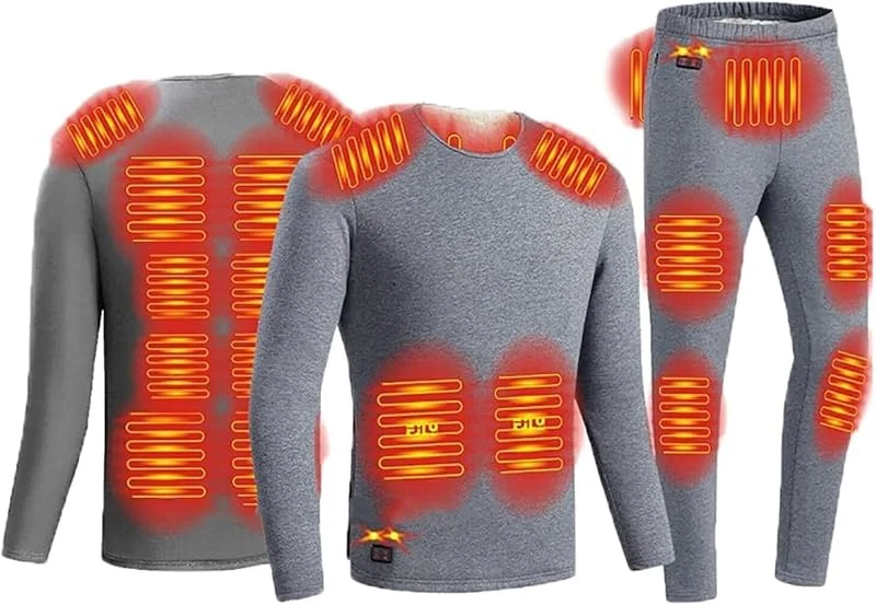 Ropa Interior calefactable, Traje calefactable， Conjunto de Ropa Interior térmica for Hombre, 18 Zonas térmicas, Forro Polar Interior, Ropa Interior Funcional Larga Ultraligera(Gray, 4XL) — Roupa aquecida