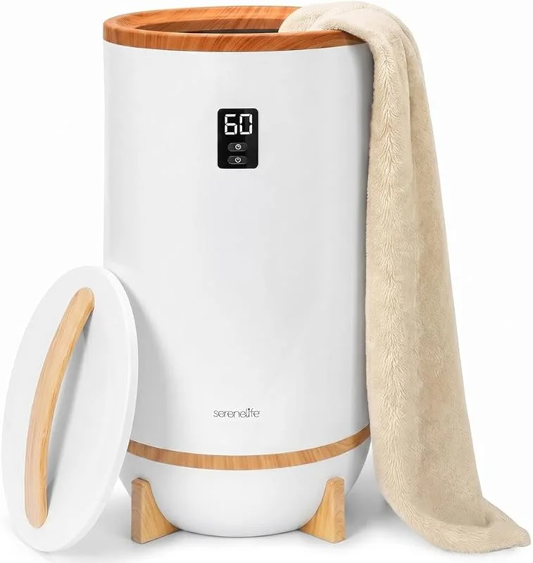 SereneLife Toalheiro elétrico com temporizador, aquecedor de toalhas, cubo para 2 toalhas, economia de energia e telemóvel com proteção contra superaquecimento, desligamento automático