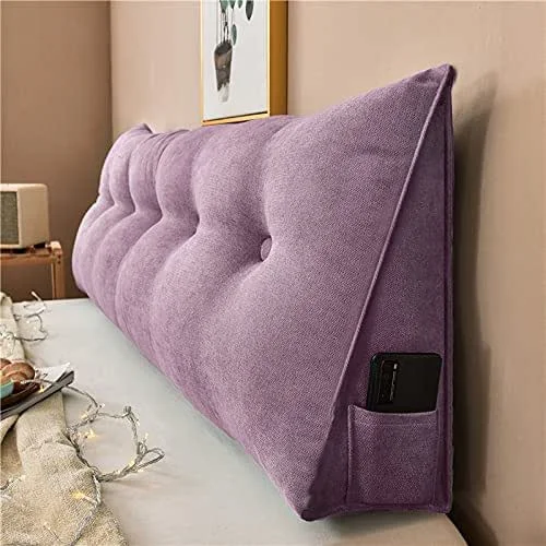 Almohada de lectura grande de terciopelo para cama, cojín de respaldo de apoyo para sofá, almohada lumbar de cuña para cabecero, cojín decorativo extragrande (100 x 50 x 20 cm, morado) — Aquecimento