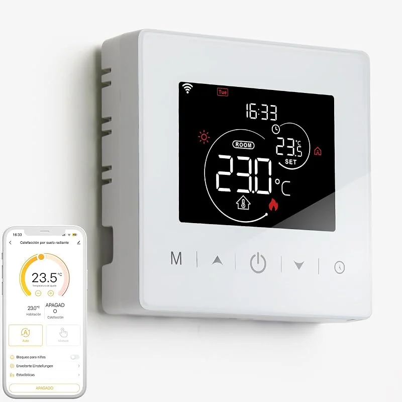 Termostato Wi-Fi de 2 fios a pilhas para caldeiras de gás. Termostato programável diário controlável por si ou Smart Life. Termostato compatível com o Google Assistant e Alxea. — Aquecimento