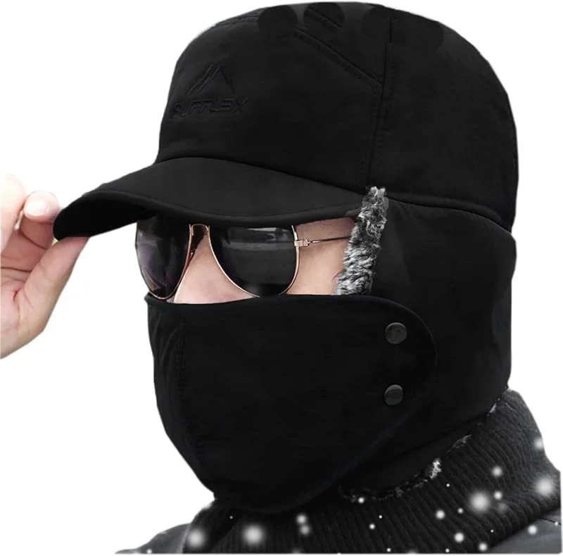 BXT 3 in 1 Men's Thermal Fur Lined Trapper Hat with Ear Flap Full Face Neck Warmer All-Around Windproof Warm Insulated Winter Baseball Cap Cycling Snow Ski Hat — Roupa aquecida