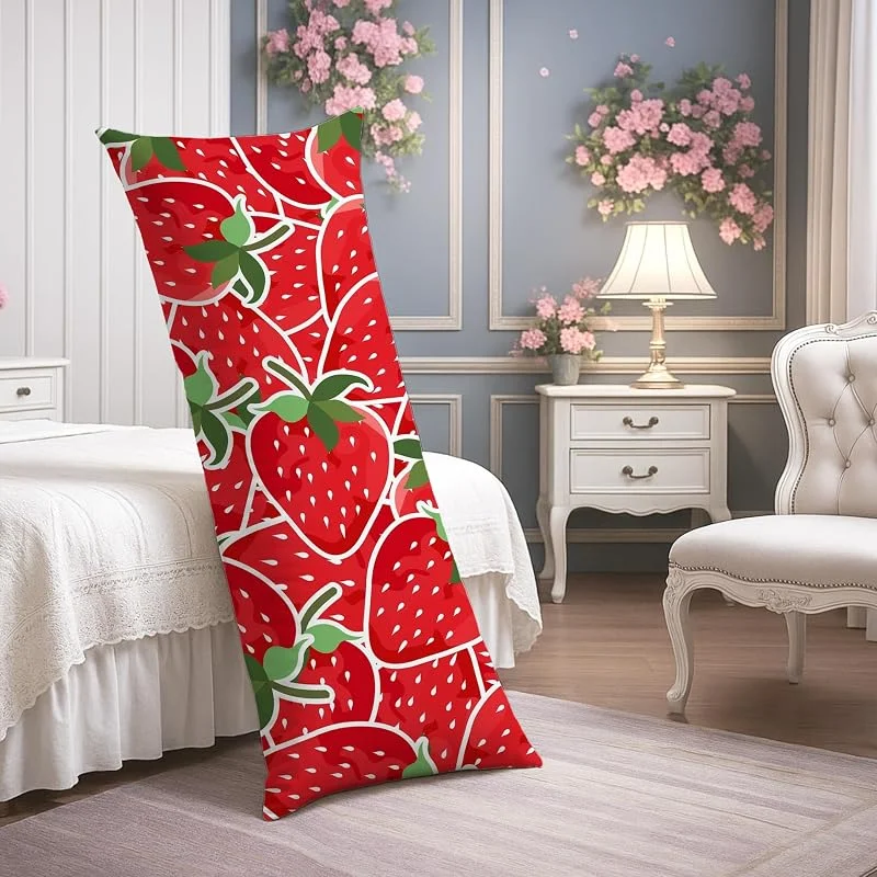 Fundas de almohada de cuerpo de fresa, bonito patrón de bayas, funda de almohada lumbar de terciopelo suave con cremallera, funda de almohada de cuerpo largo decorativo para cama, sofá y cabecera, 20 — Aquecimento