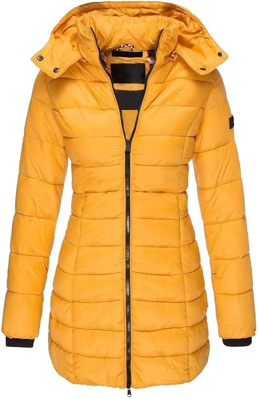 Generisch Parka de inverno para mulher com corte acolchoado, monocromático, estreito, ajustado, forro quente, resistente ao vento, para clima frio, casaco moderno de meia-estação, material exterior — Roupa aquecida