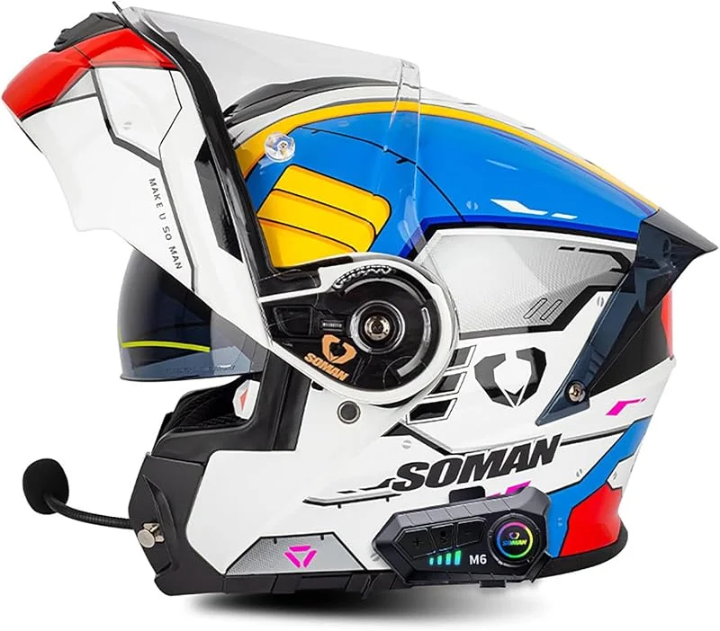 EBAYIN Capacete de motocicleta modular com Bluetooth integral batível viseira dupla anti-embaciamento e anti-UV homologado ECE, com altifalante e microfone integrado para homens e mulheres (F, L = (59 — Cozinha e lar