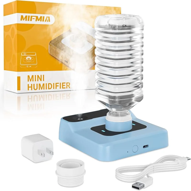 Humidificador de viagem - humidificador portátil recarregável para quarto, quarto de hotel, secretária e plantas, mini humidificador pessoal silencioso de 23 dB, desligamento automático, luz