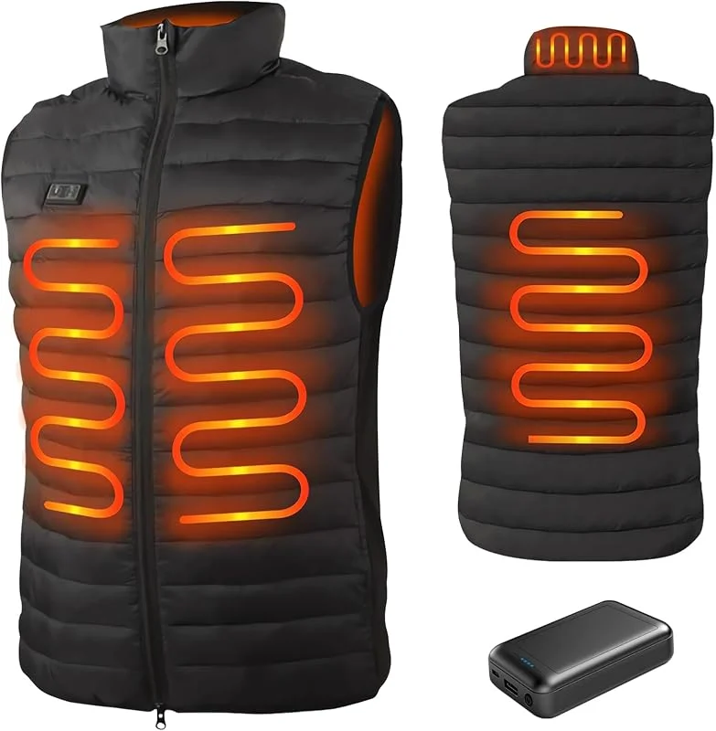 Colete aquecedor para homem, casaco aquecido com bateria de 10000 mAh, 4 zonas aquecidas, 3 níveis de temperatura, lavável, colete térmico sem mangas leve de inverno para exteriores — Cozinha e lar
