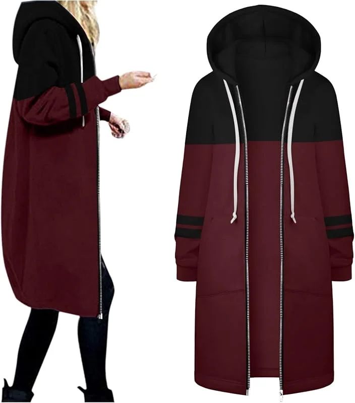 Chaqueta de invierno para mujer, calefactable, con cremallera, con cremallera, con capucha, con contraste de color — Roupa aquecida