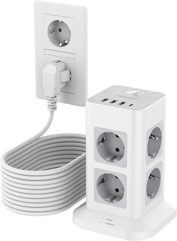 TESSAN Torre de tomada com 3 USB A 1 USB C, 10 m extensão cord, cinzento — Humidificador