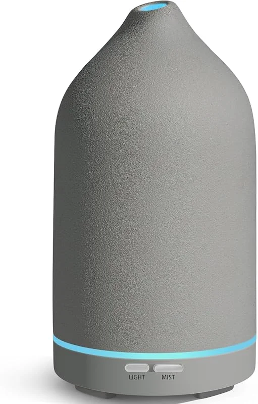 URPOWER Difusor de óleo essencial de 120 ml, difusor de aromaterapia, máquina de óleo com design elegante de cerâmica cinza, humidificador ultrassónico de névoa fria com 7 luzes LED, desligado