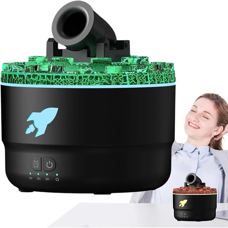 Difusor de ar para casa, humidificador de névoa de fogo de torre, difusor de ar de chama, humidificador difusor de ar com luz de vulcão de 7 cores, temporizador, proteção de