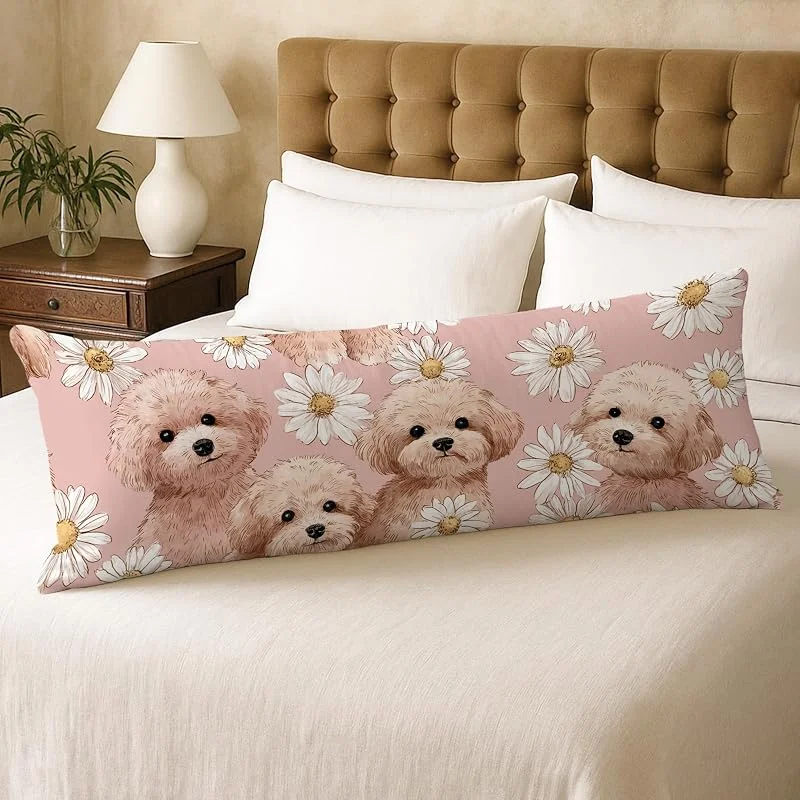 Bonita funda de almohada corporal de cachorro, funda de almohada lumbar de felpa suave con cremallera, funda de almohada de cuerpo largo con estampado floral de perro, funda de almohada decorativa — Aquecimento