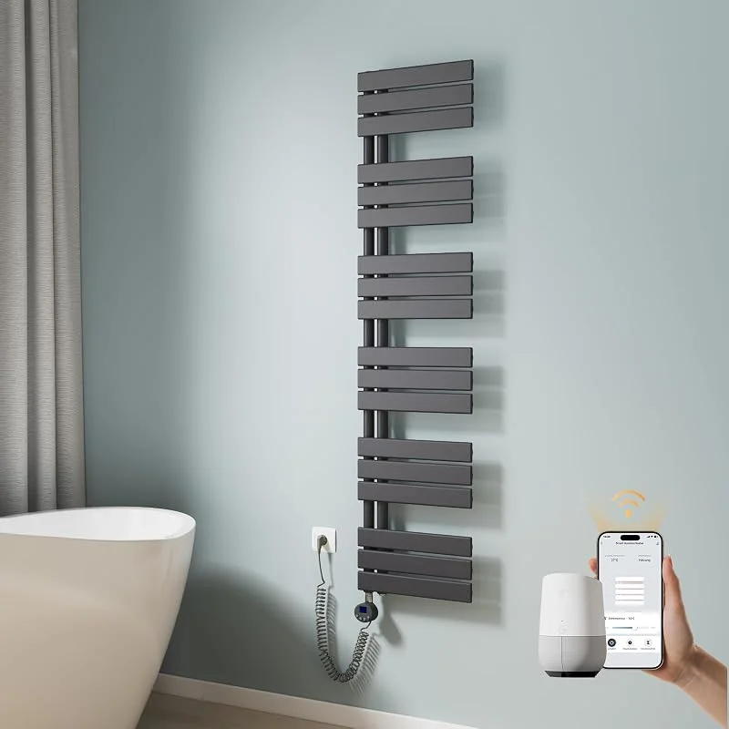EMKE Toalheiro elétrico com Wi-Fi, 1599 x 400 mm, plano, radiador de casa de banho, toalheiro elétrico, aquecedor de toalhas com termostato e varão de aquecimento, 800 W, antracite