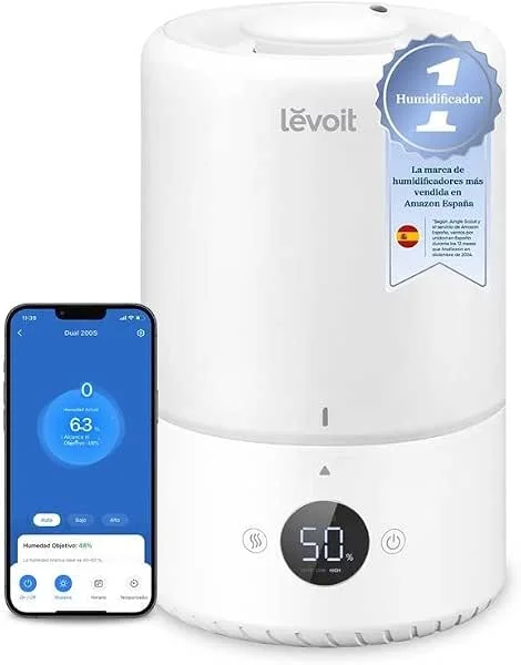 Levoit Humidificador Inteligente 3L Hasta 30H, Sensor, Dual 200S, Blanco