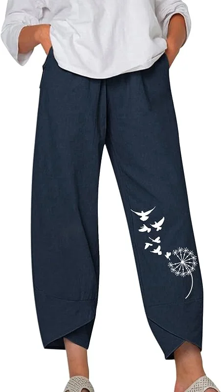 Pantalones casuales de verano para mujer, estampado parcial, cintura elástica, algodón, pantalones casuales, pantalones calefactables para mujer — Roupa aquecida