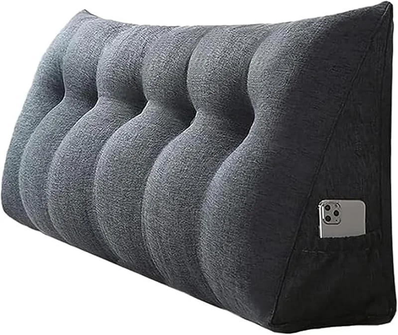 ZTGL Almofada triangular grande com cunha para encosto, almofada de leitura de cabeceira almofada de apoio lombar almofada de posicionamento para sofá-cama, com capa lavável, cinza escuro, 80 x 50 x — Aquecimento