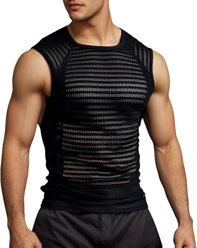 Colete de malha oca sem mangas com transparentes para homem — Roupa aquecida