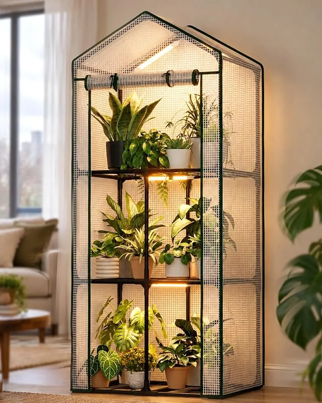 Bamworld Mini invernadero de metal de 3 niveles con luces de crecimiento — Aquecimento