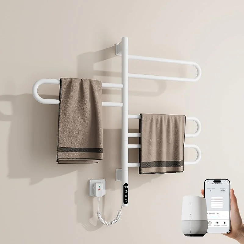 EMKE Radiador elétrico de casa de banho com rotação de 180°, 78 x 43 cm, WiFi Smart toalheiro elétrico, toalheiro elétrico, toalheiro aquecedor de toalheiro, branco 130 W — Aquecimento