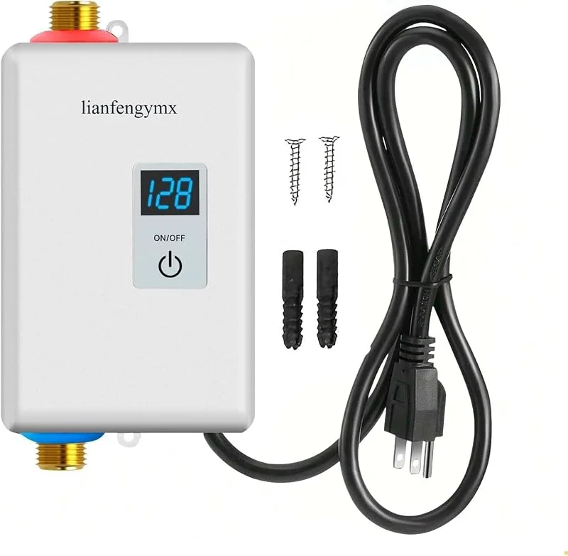 Aquecedor de água sem tanque de 3000 W, 110 V, visualização digital, cor branca, água quente instantânea para cozinha, casa de banho, RV, montagem vertical com aço inoxidável 304 — Aquecimento
