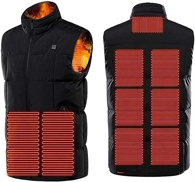 MU Chaleco de Calentamiento de Calentamiento de Poju, Chaqueta Eléctrica Usb con 3 Nide Calefacción, Ajustable para Caminatas Al Aire Libre, Hombres, Chaleco, Vestigios, No Incluidos., Black — Roupa aquecida