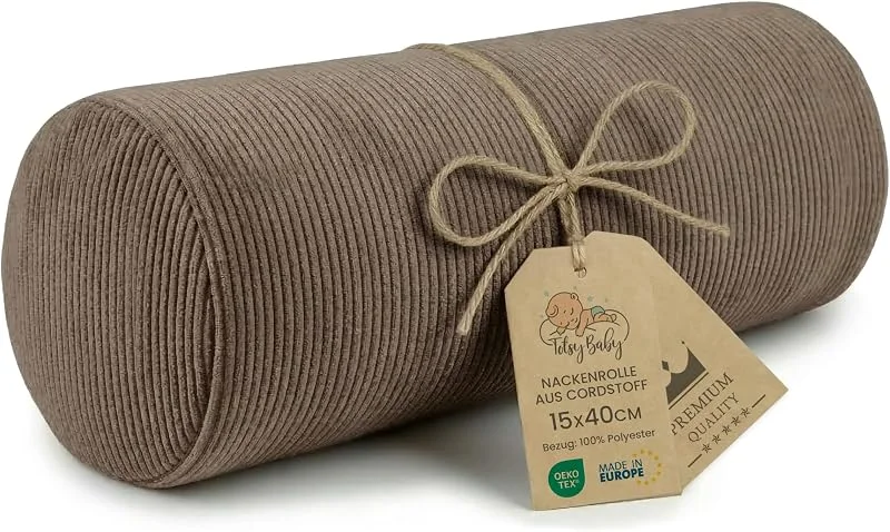 Almofada de rolo cervical lombar e para os joelhos para dormir, 40 x 15 cm, almofadas alongadas cilíndricas para deitar ou almofada de ioga alongada almofada de espuma com capa Oeko-Tex castanho — Aquecimento