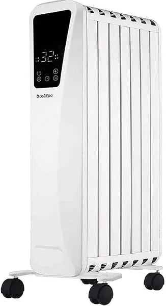 Bastilipo - Fenix2-1500, radiador de óleo - potência de 2000 W LED - ecrã LED tátil - 3 níveis de potência, efeito lareira - 7 elementos, cor branca — Aquecimento