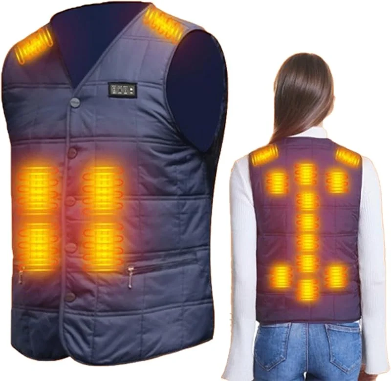 FGRID Chaleco calefactable unisex con USB, chaleco calefactable eléctrico, recargable, lavable, 18 zonas de calor chaleco térmico suave resistente al viento para exteriores — Roupa aquecida