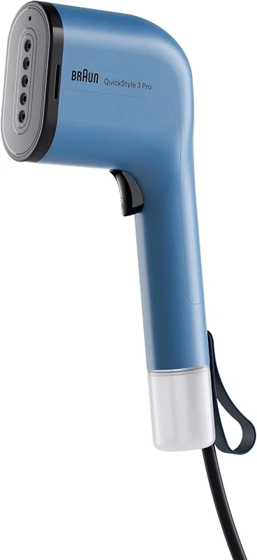 Braun QuickStyle 3 Ferro vertical compacto e leve, aquecimento em 30 segundos, 2 reservatórios removíveis, capa térmica, acessórios incluídos, azul (GS3024BL)