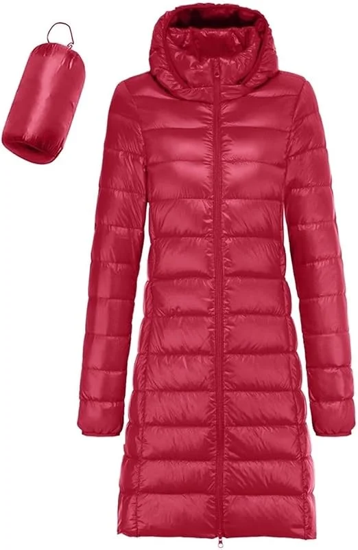 Siyan Chaqueta De Plumón Ligera For Mujer, Abrigo Largo Y Ligero, Chaqueta De Plumón Ultraligera, Abrigo De Plumón For Mujer, Chaqueta De Entretiempo, Chaqueta Larga Y Ligera(Red wine, XXL) — Roupa aquecida