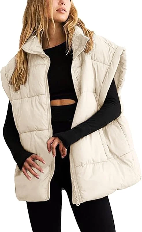 Generisch Chaleco de invierno de gran tamaño para mujer, cuello alto, manga mosca, aislante, acolchado, abrigo con bolsillos — Roupa aquecida