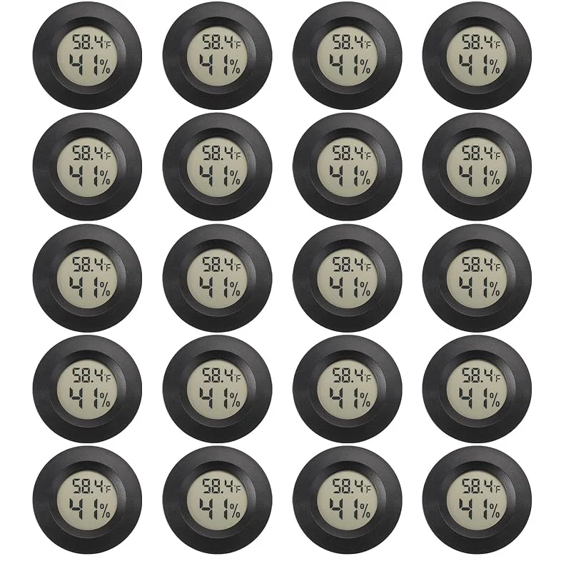Mini higrómetro digital termómetro medidor de humedad paquete de 20 higrómetros termómetros higrómetros interior, exterior monitor de humedad termómetro de reptil para humidificadores invernadero