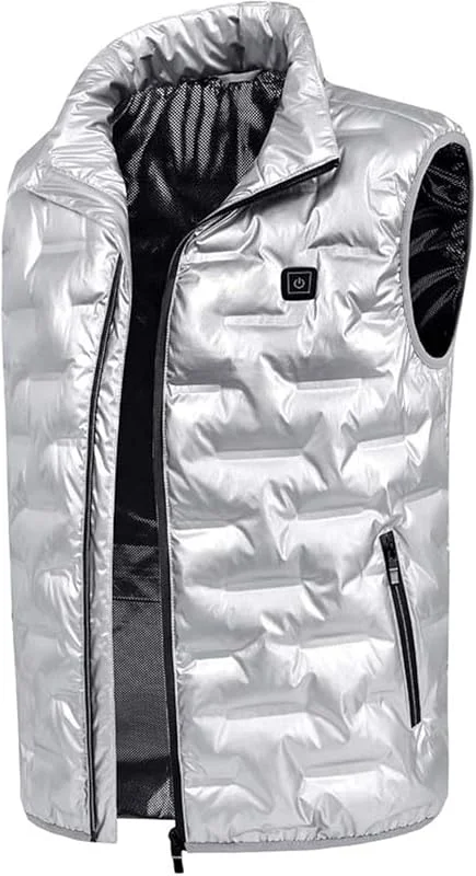 Chaleco calefactable for Senderismo, Actividades al Aire Libre, Mantener el Calor, Chaquetas eléctricas con conexión USB for Pesca, Caza y Motociclismo.(Silver, L) — Cozinha e lar