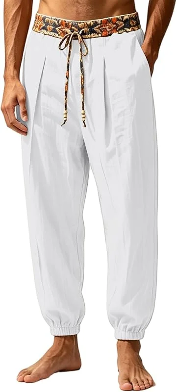 Pantalones de hombre con estampado floral de temporada, corte drapeado, pierna estrecha, pantalones casuales de zanahoria, versátiles y versátiles con estilo harén moderno para looks cotidianos — Roupa aquecida