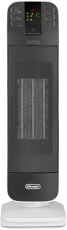 De'Longhi HFX65V20 - Aquecedor cerâmico, 2000 W, temporizador digital, 2 níveis de aquecimento, controlo remoto, branco e cinza