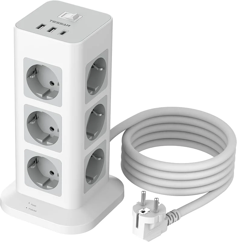 TESSAN Regletas Enchufes con 1 USB C y 2 USB A, regleta 12 enchufes, 2M — Humidificador