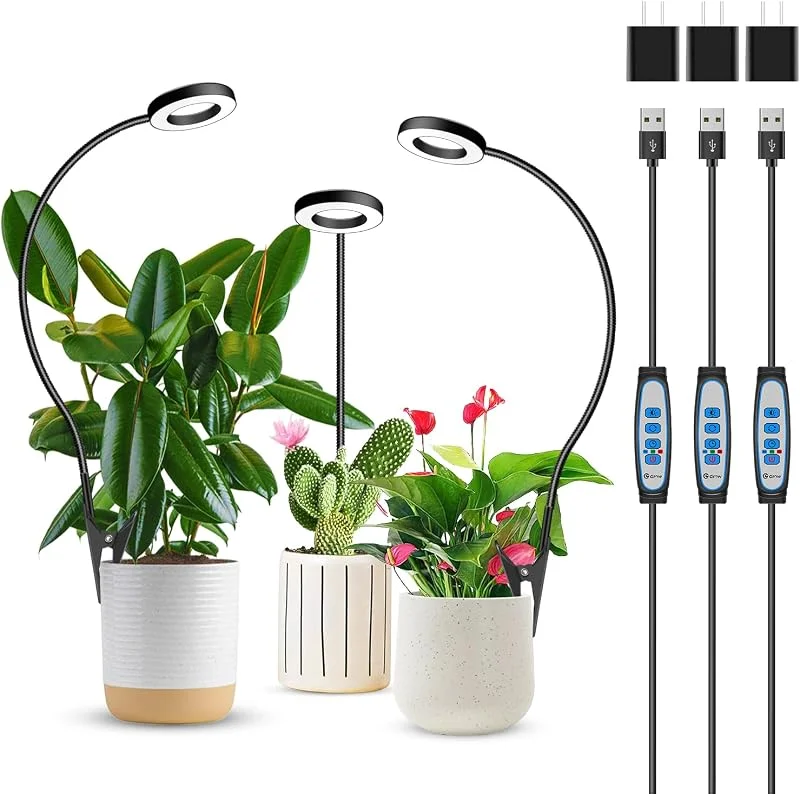Luzes de planta para cultivo interno, 144 luzes LED de espectro total com clipe, pacote de 3, luz de planta de interior halo preto, 2 opções de instalação com temporizador de — Aquecimento