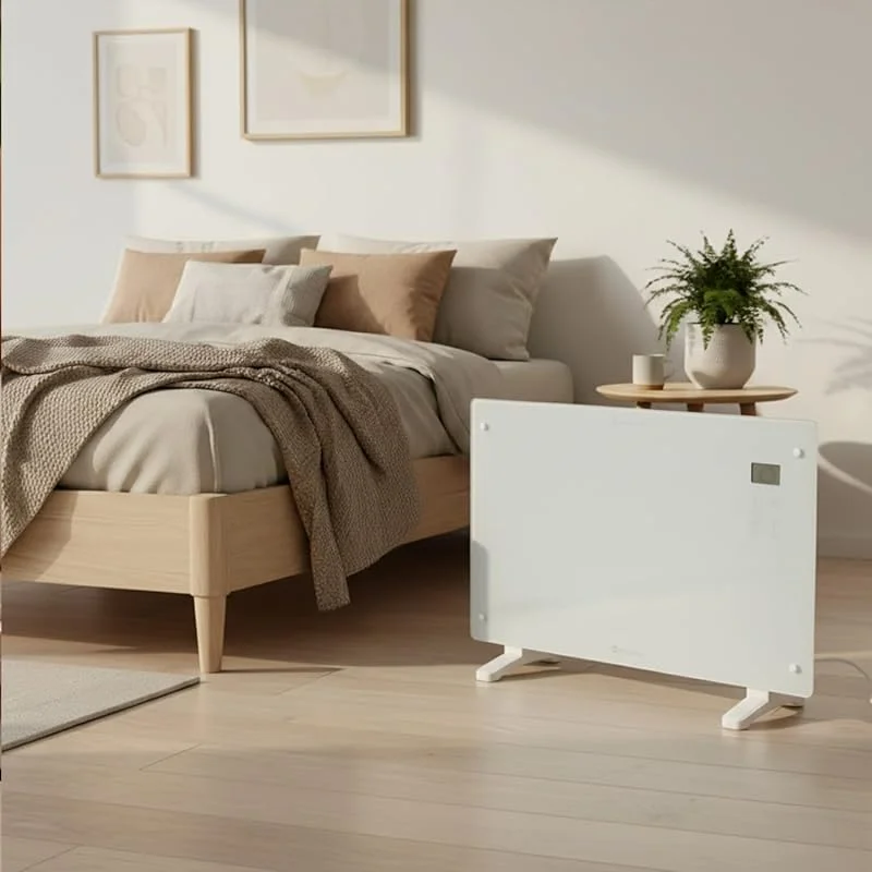 M Mimotec - Radiador conector elétrico White Glass 2000 W, silencioso 0 dB, com ecrã LED, temporizador, bloqueio infantil e termostato regulável, instalação em chão ou parede — Aquecimento