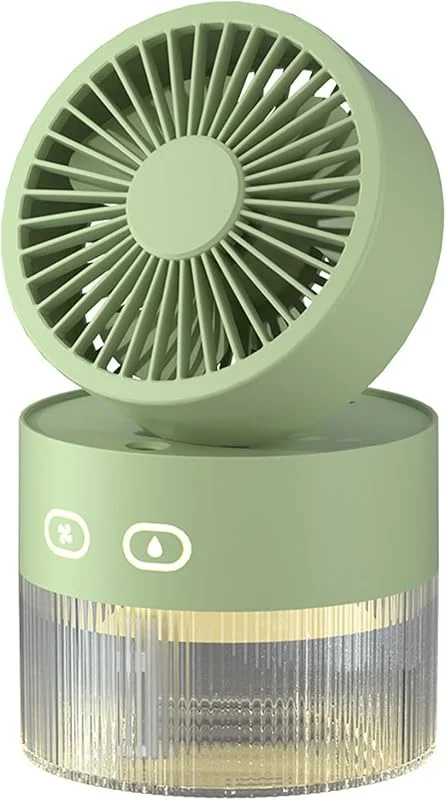 Humidificador de aire con ventilador portátil, mesa enfriadora de agua de 350ml, 1500mAh, difusor de aceite esencial recargable por USB, luz nocturna, comodidad para el coche, refrigeración silenciosa