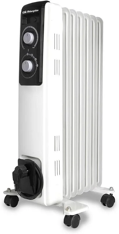 Orbegozo RF 1500, Radiador elétrico de baixo consumo, 1500 W, 3 potências de calor, 7 elementos, termostato ajustável, sistema de proteção contra sobreaquecimento, rodas giratórias, cor branco