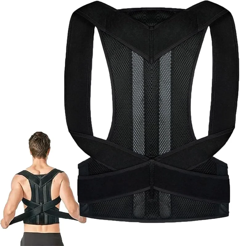 XS-5XL Tallas Grandes Corrector De Postura Faja Lumbar Ajustable Enderezador De Hombros Cinturón De Soporte Lumbar Completo para Aliviar El Dolor De Espalda, La Escoliosis(Black, 5XL) — Roupa aquecida