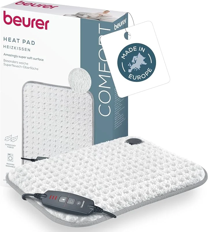 Beurer HK 43 almofada elétrica, almofada térmica extra macia com desligamento automático e 3 níveis de temperatura, com aquecimento rápido, lavável na máquina até 30 °C, branco