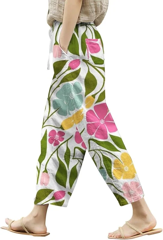 Generisch Pantalones elegantes para mujer, modernos pantalones de uso diario con cintura elástica y cordón en diseño de verano, estilo cargo con bolsillo, verde, XL — Roupa aquecida