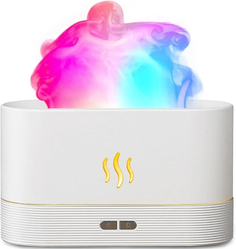 Aegci Difusor de óleo essencial, humidificador com luz de chama de 7 cores, humidificadores de ar de 180 ml para quarto, casa, escritório, presentes, portátil, proteção de desligamento automático, 4