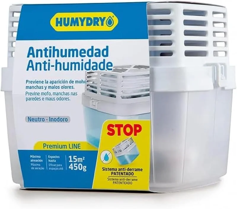 HUMYDRY Premium 450g. Deshumidificador sin enchufe con bolsa antihumedad, Evita moho, condensación y olor a humedad, Ideal para habitaciones, cocinas y oficinas hasta 15m²