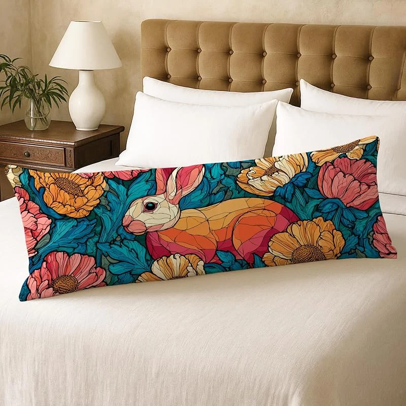 Funda de almohada floral para el cuerpo, funda de almohada lumbar de terciopelo suave con cremallera, funda de almohada de cuerpo largo decorativa para cama, sofá, cabecero, 20 x 54 pulgadas — Aquecimento